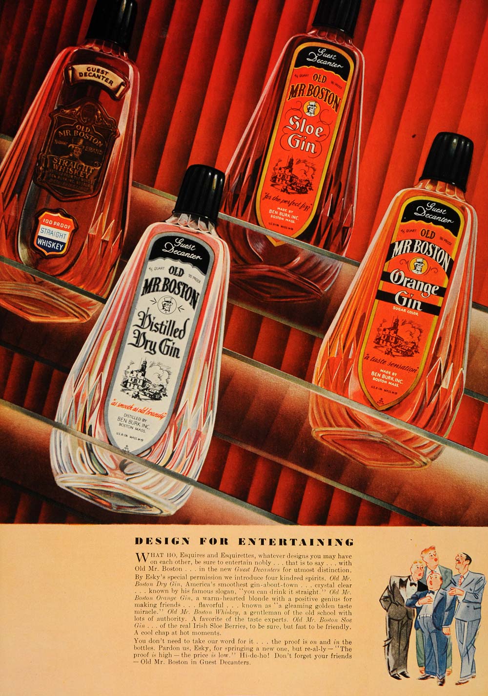 1936 Ad Old Mr. Boston Gin Varieties Bottles Entertain - ORIGINAL ESQ2