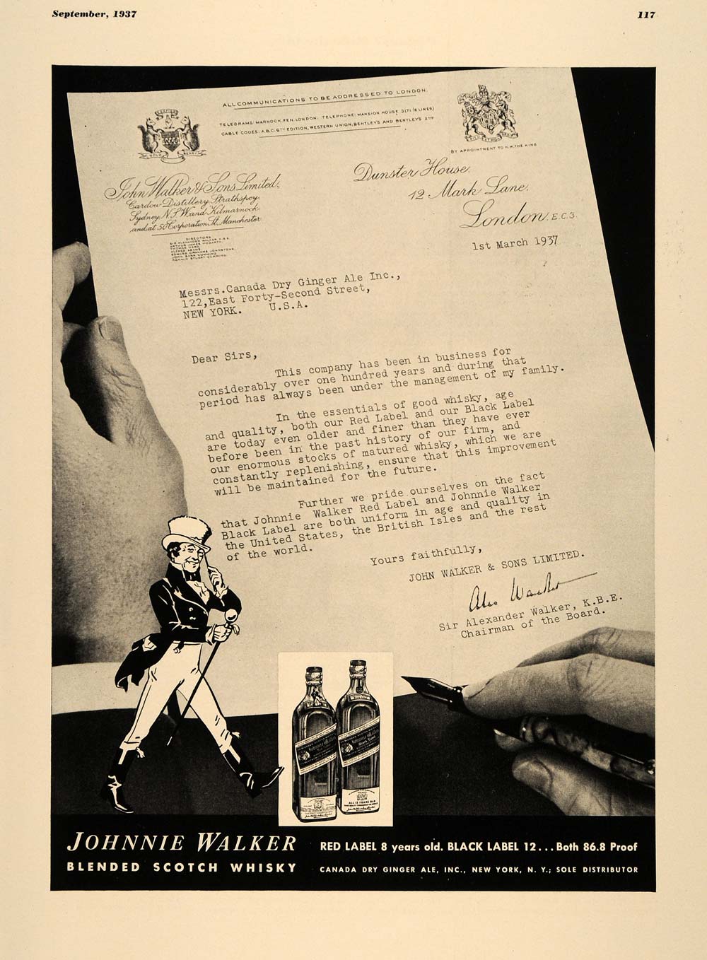 1937 Ad John Walker & Sons Scotch Whisky Canada Dry Ale - ORIGINAL ESQ2