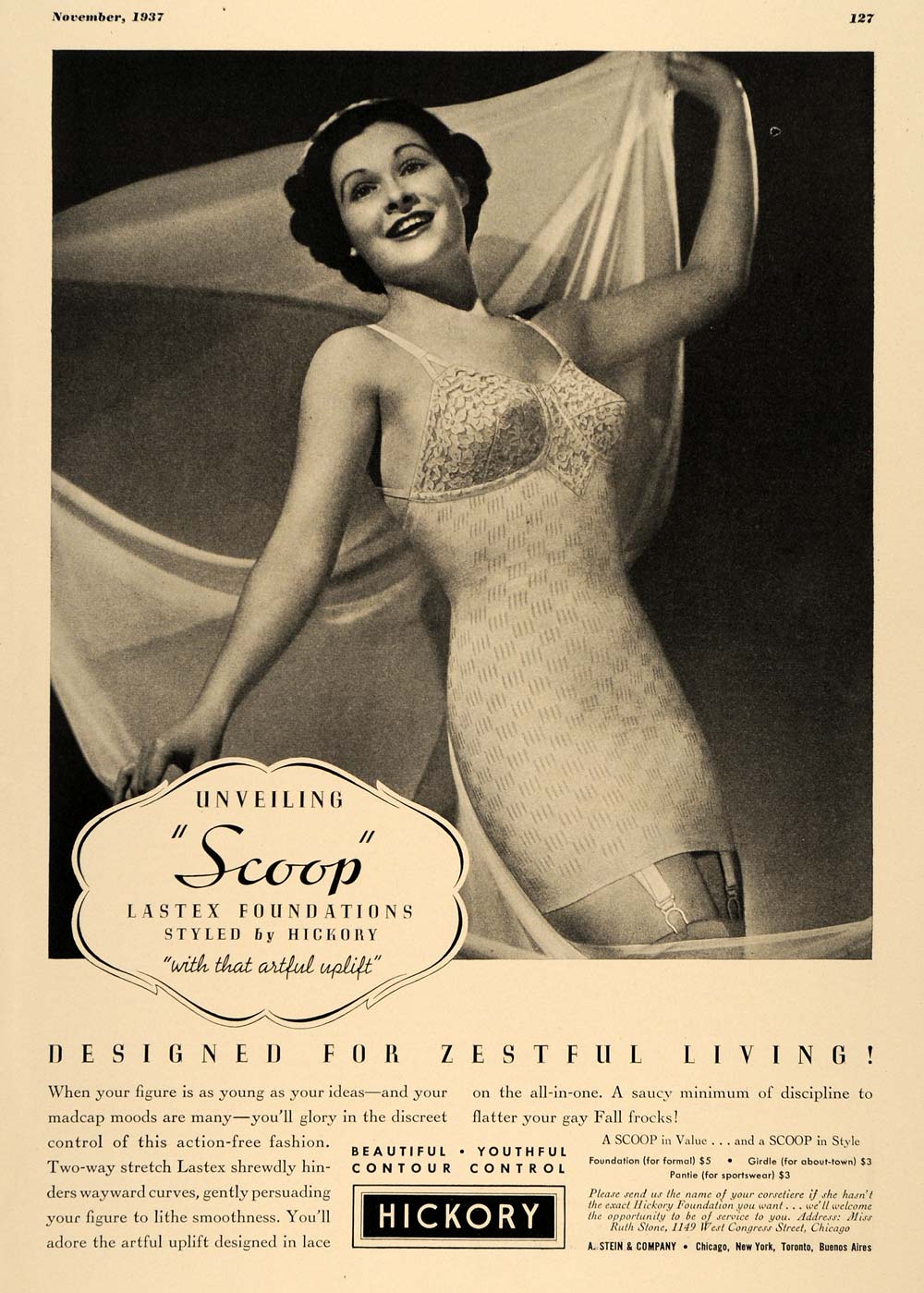 1937 Ad Hickory Undergarment Scoop Lastex Foundation - ORIGINAL ADVERTISING ESQ2