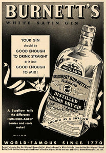 1937 Ad Burnetts White Satin Gin London Dry Humidor Age - ORIGINAL ESQ2