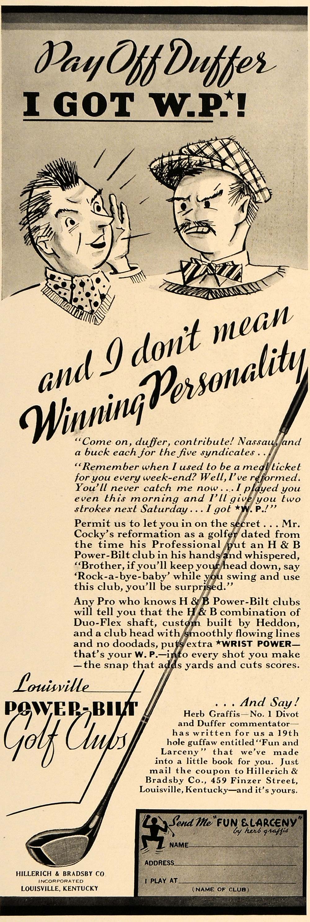 1936 Ad Power-Bilt Golf Clubs Hillerich Bradsby Company - ORIGINAL ESQ2