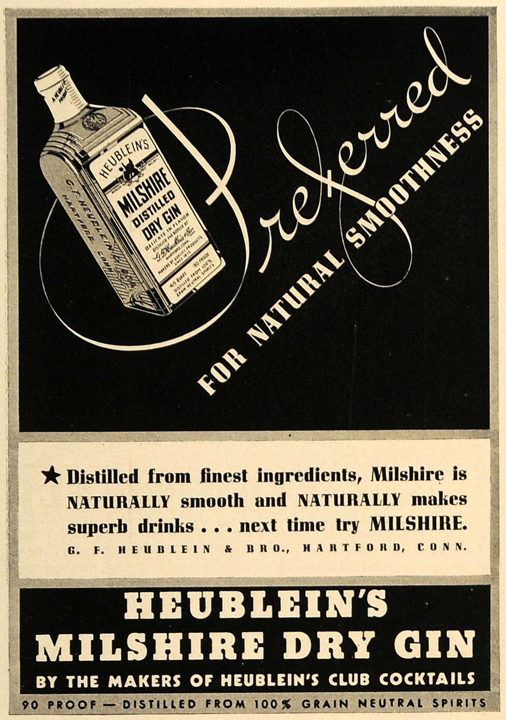 1937 Ad Heubleins Milshire Dry Gin Club Cocktail Spirit - ORIGINAL ESQ2