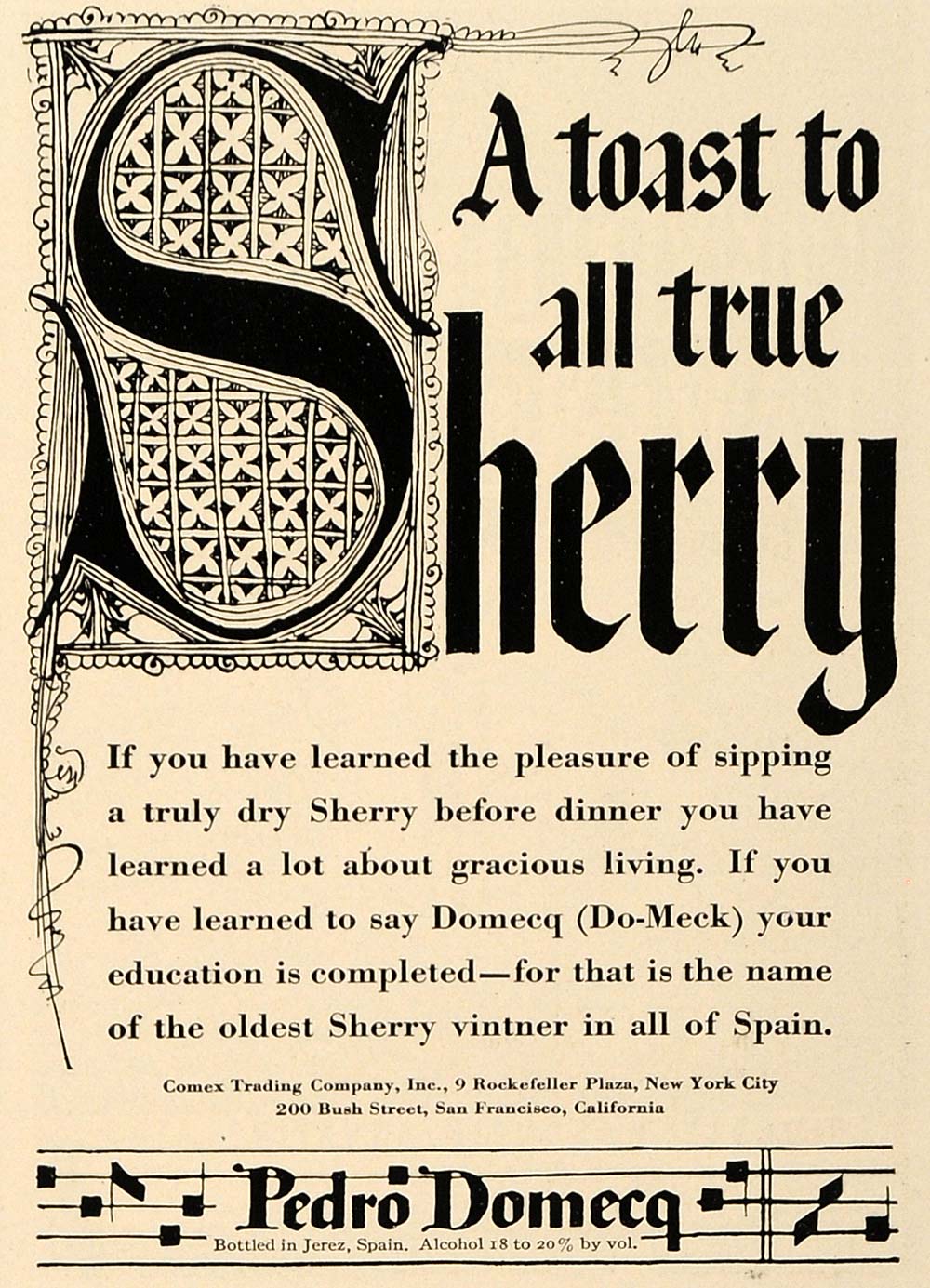 1937 Ad Sherry Pedro Domecq Jerez Spain Comex Trading - ORIGINAL ESQ2