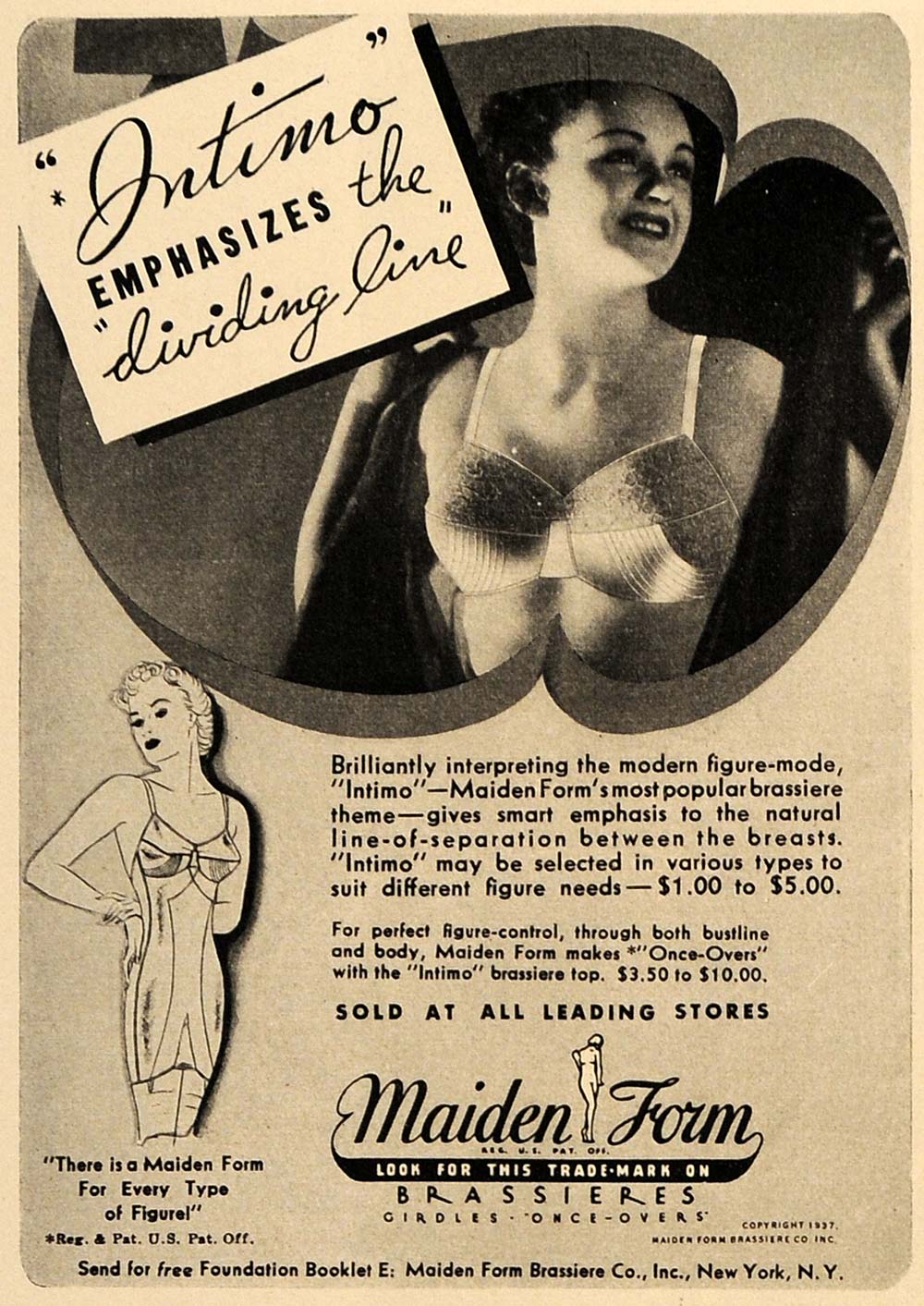1937 Ad Intimo Maiden Form Brassiere Company Accessory - ORIGINAL ESQ2