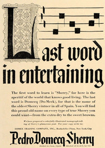 1937 Ad Pedro Domecq Sherry Comex Trading Co Vintner - ORIGINAL ADVERTISING ESQ2