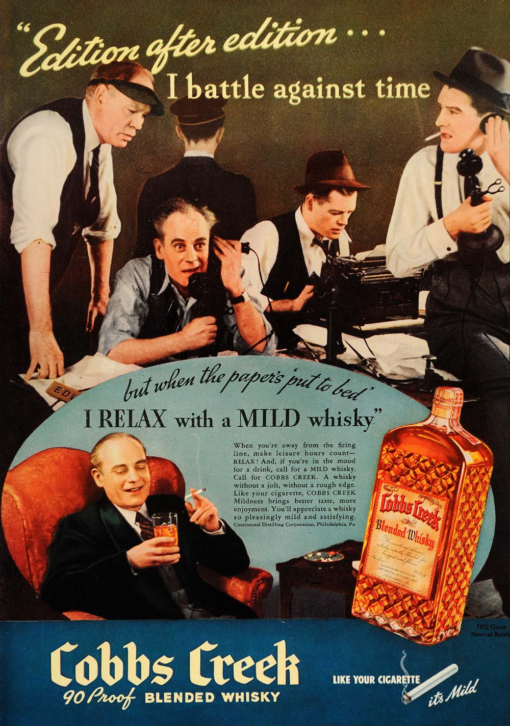 1937 Ad Cobbs Creek Blended Whisky Mild Working Drink - ORIGINAL ESQ2