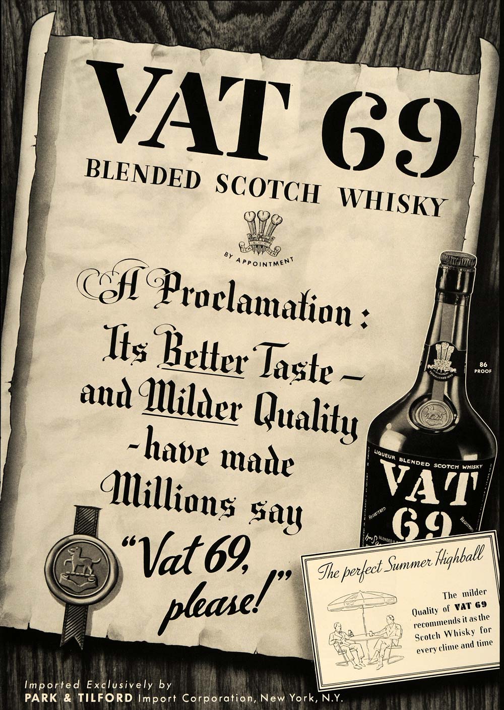 1937 Ad Vat 69 Blended Scotch Whiskey Highball Liqueur - ORIGINAL ESQ2