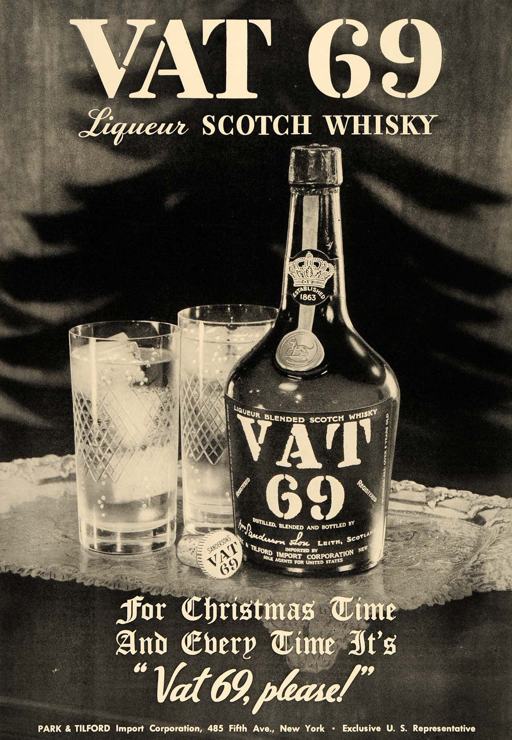 1936 Ad Christmas VAT 69 Scotch Whisky Park Tilford - ORIGINAL ADVERTISING ESQ3