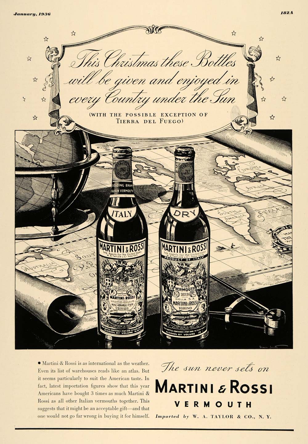 1936 Ad Christmas Martini Rossi Vermouth W. A. Taylor - ORIGINAL ESQ3