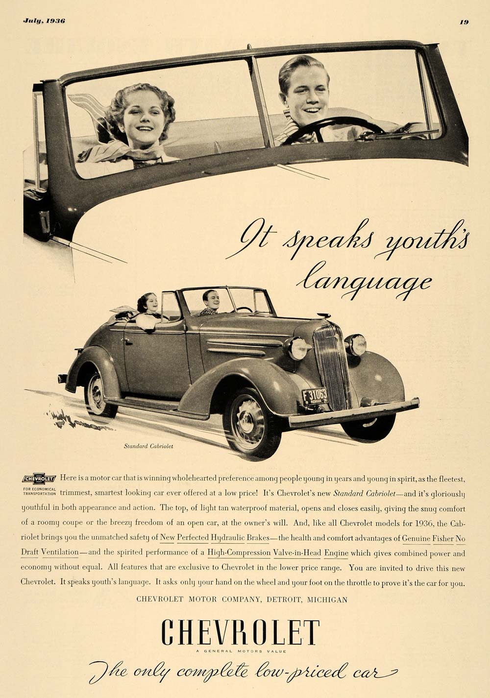 1936 Ad Chevrolet Cabriolet Antique Teenager Drivers - ORIGINAL ADVERTISING ESQ3
