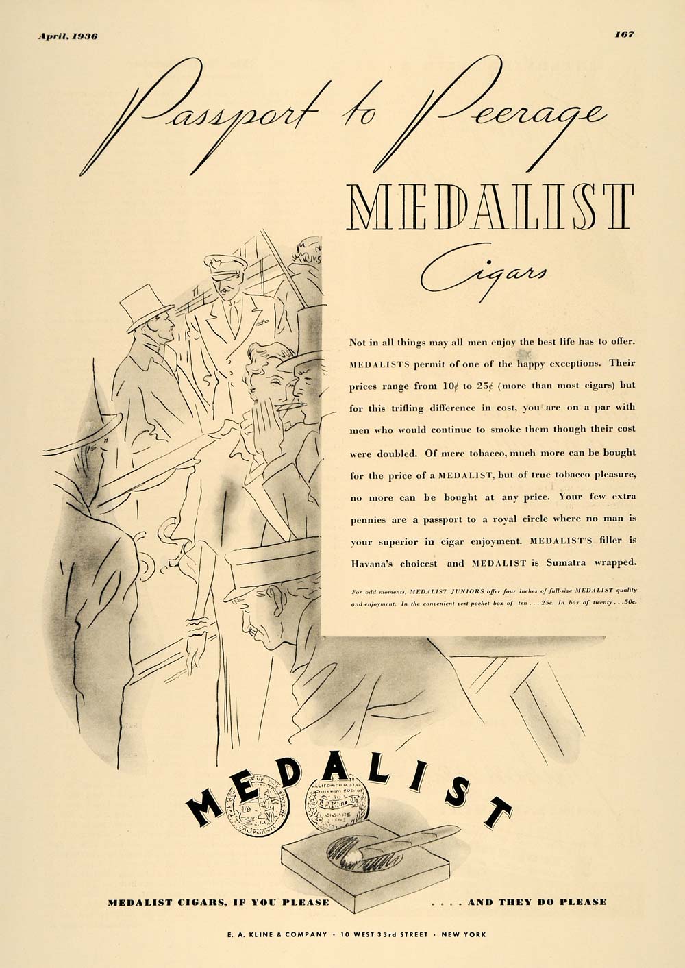 1936 Ad Medalist Cigars E. A. Kline Pricing Sumatra - ORIGINAL ADVERTISING ESQ3