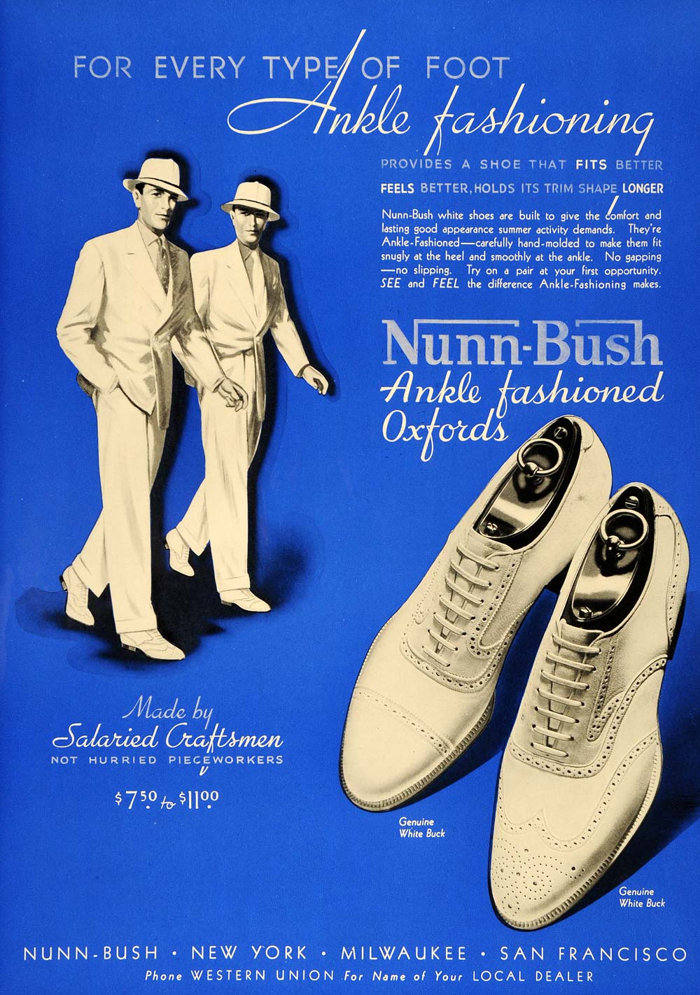 1936 Ad Nunn-Bush Ankle Fashion Oxford Men's Shoes - ORIGINAL ADVERTISING ESQ3