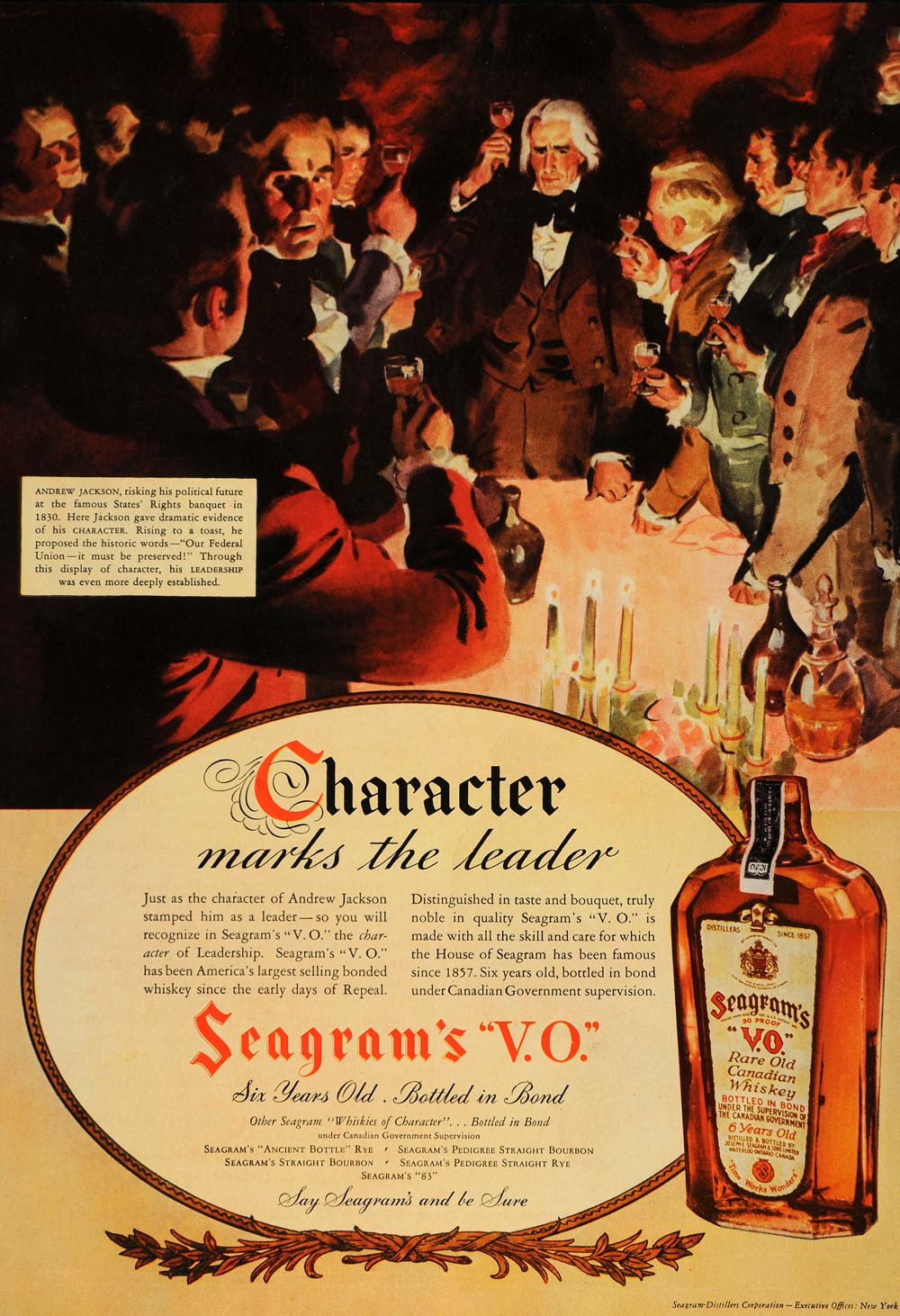 1936 Ad Andrew Jackson Seagram's V. O. Canadian Whiskey - ORIGINAL ESQ3