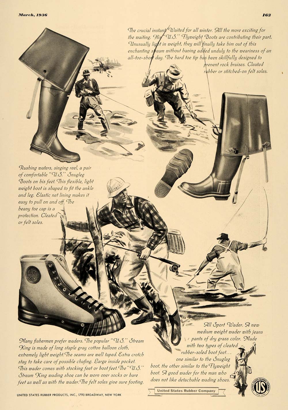 1936 Ad Untied States Rubber Boots Fishing Waders - ORIGINAL ADVERTISING ESQ3