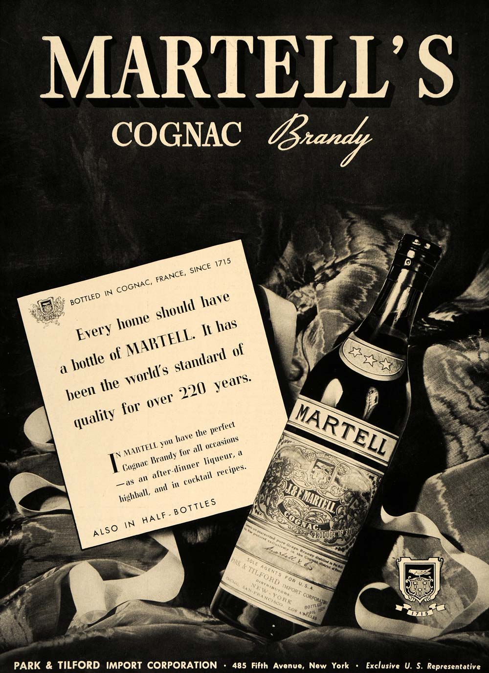 1936 Ad Martells Cognac Brandy Park Tilford 485 5th Ave - ORIGINAL ESQ3