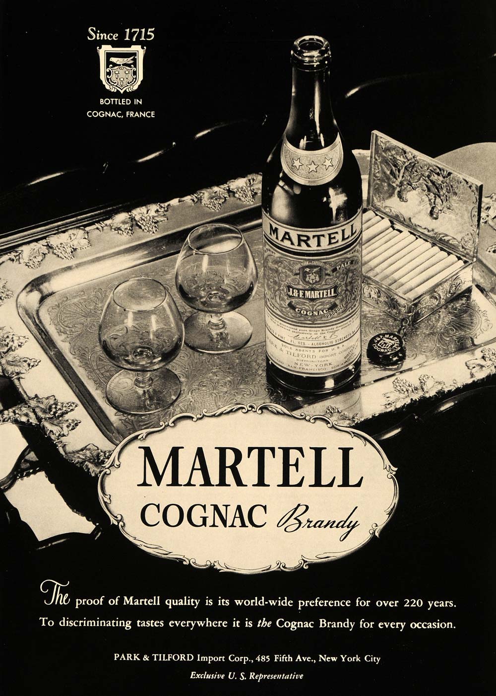 1936 Ad Martell Cognac Brandy Park Tilford Cigarettes - ORIGINAL ESQ3