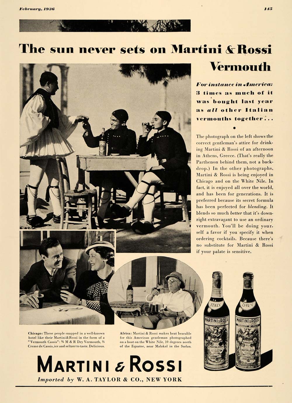 1936 Ad Martini & Rossi Vermouth Athen Greece Fashion - ORIGINAL ESQ3