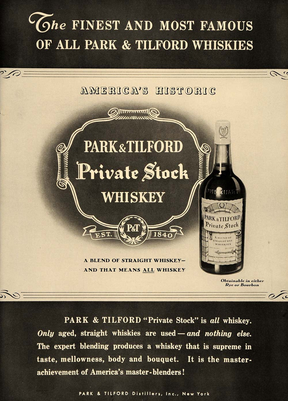 1936 Ad Park Tilford Private Stock Whiskey Bourbon Rye - ORIGINAL ESQ3