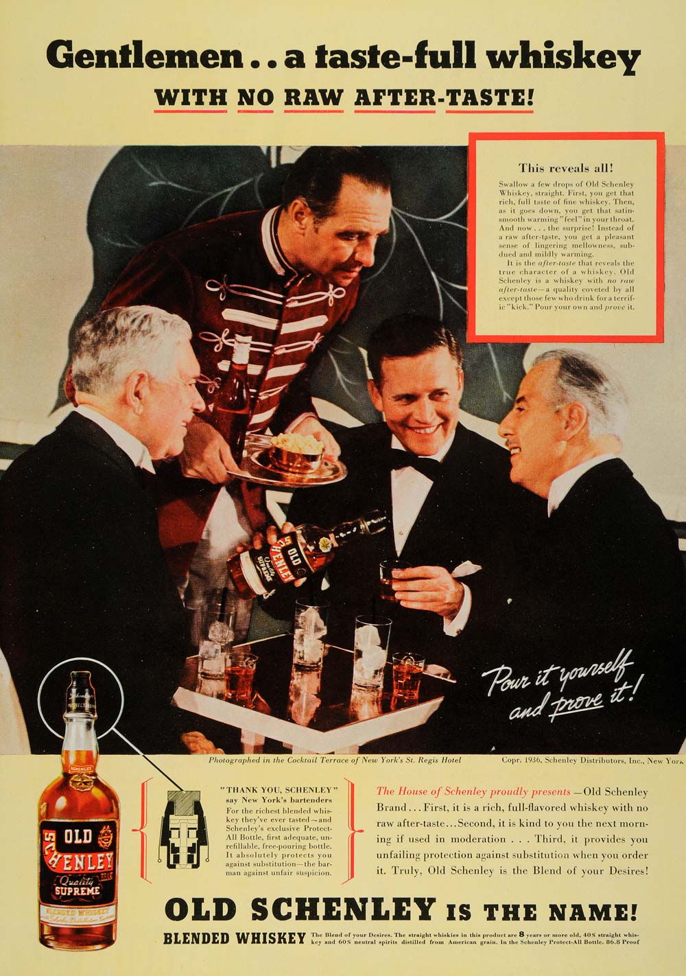 1936 Ad Old Schenley Whiskey Shots St. Regis Hotel NY - ORIGINAL ESQ3