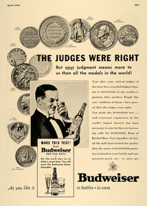 1937 Ad Budweiser Beer Anheuser-Busch Medals Amsterdam - ORIGINAL ESQ3