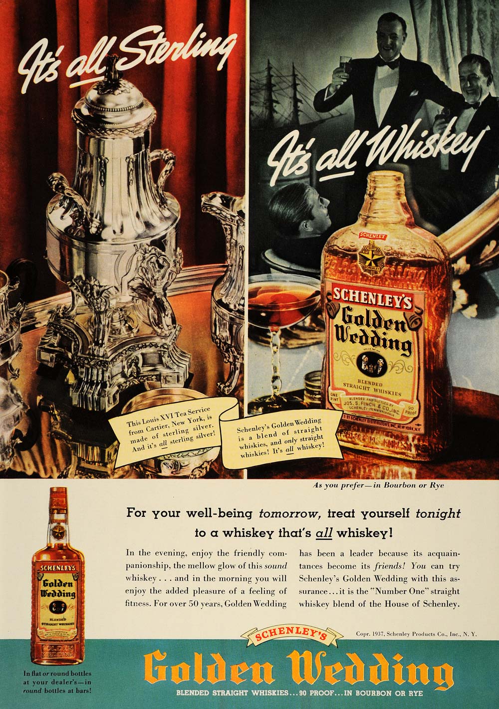 1937 Ad Schenleys Golden Wedding Whiskey Bourbon Rye - ORIGINAL ADVERTISING ESQ3