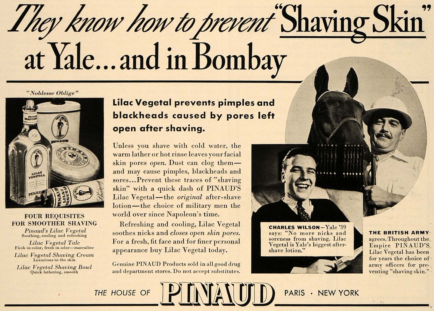 1937 Ad Pinaud Skin Horse Shaving Charles WIlson Army - ORIGINAL ESQ3