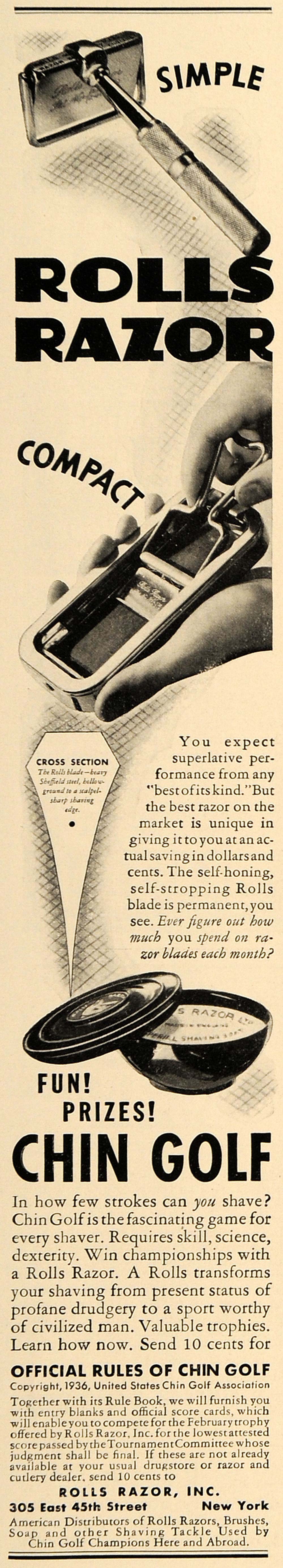 1937 Ad Rolls Razor Chin Golf Shaving Cream Hygiene - ORIGINAL ADVERTISING ESQ3
