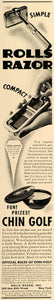 1937 Ad Rolls Razor Chin Golf Shaving Cream Hygiene - ORIGINAL ADVERTISING ESQ3