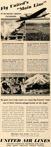 1936 Ad United Air Lines Tourism Travel Yellowstone - ORIGINAL ADVERTISING ESQ3