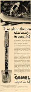 1936 Ad Camel Pen Ink Orange New Jersey Umbrella Canoe - ORIGINAL ESQ3