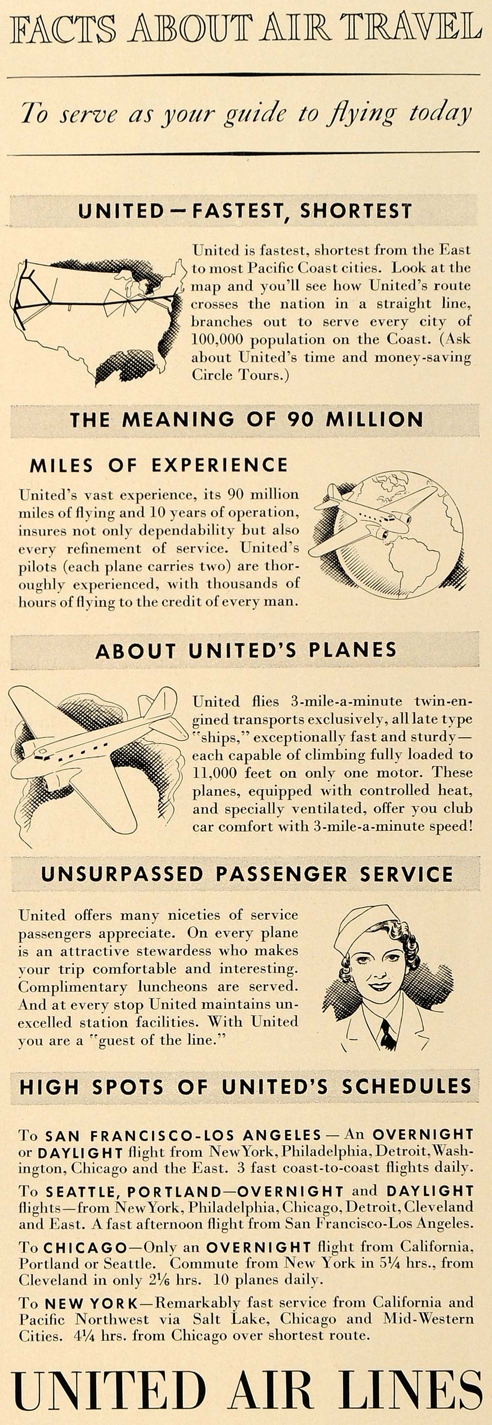 1936 Ad United Air Lines Airplane Travel Boise Flying - ORIGINAL ESQ3