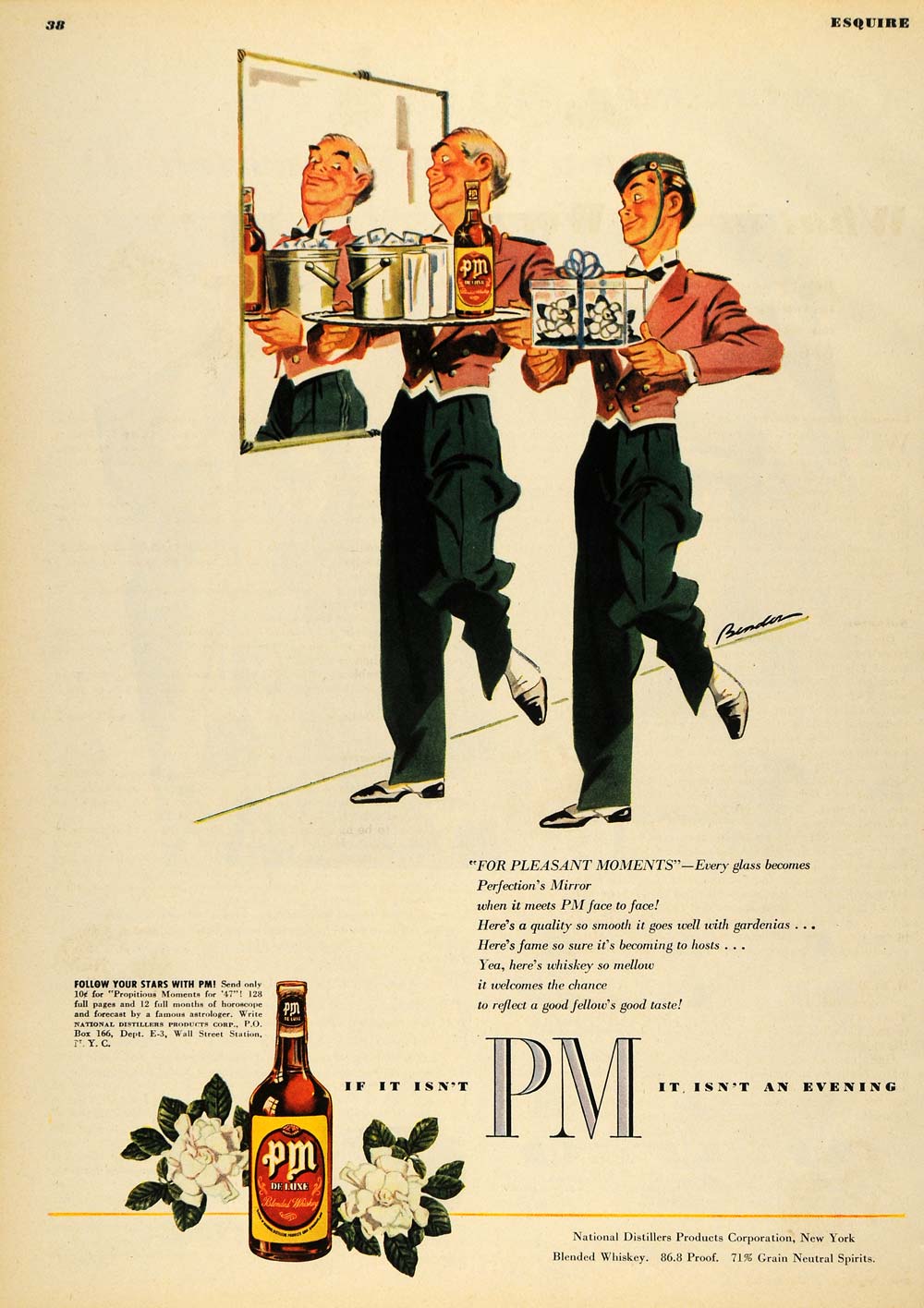 1947 Ad PM National Distillery Alcohol Beverage Waiters Whiskey Drink Glass ESQ4