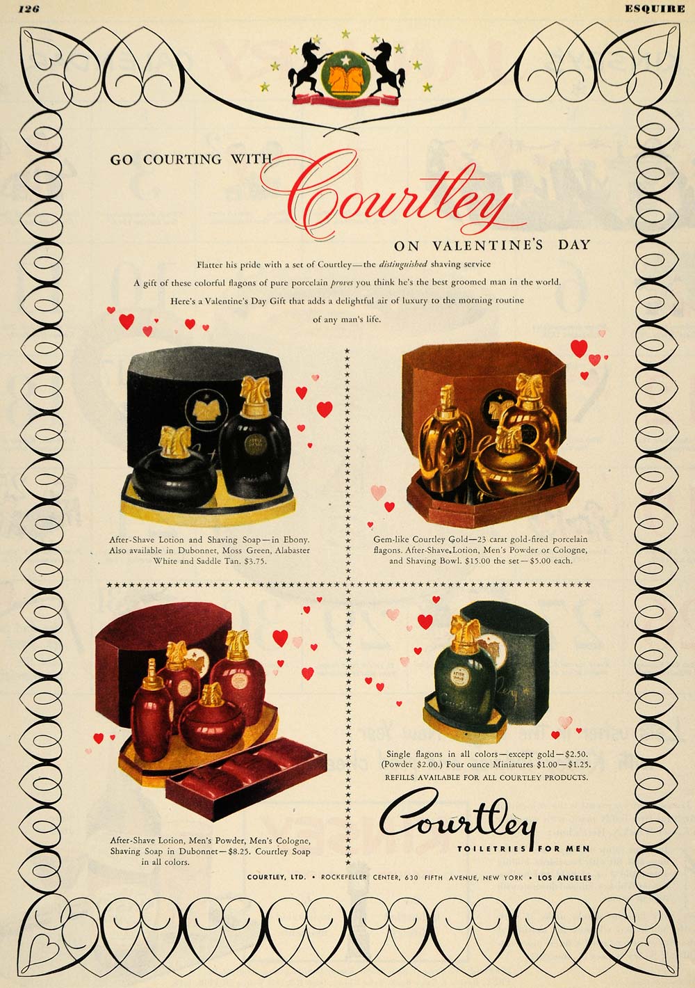 1947 Ad Courtley Valentine's Day Perfume Cologne Toiletry Rockefeller ESQ4