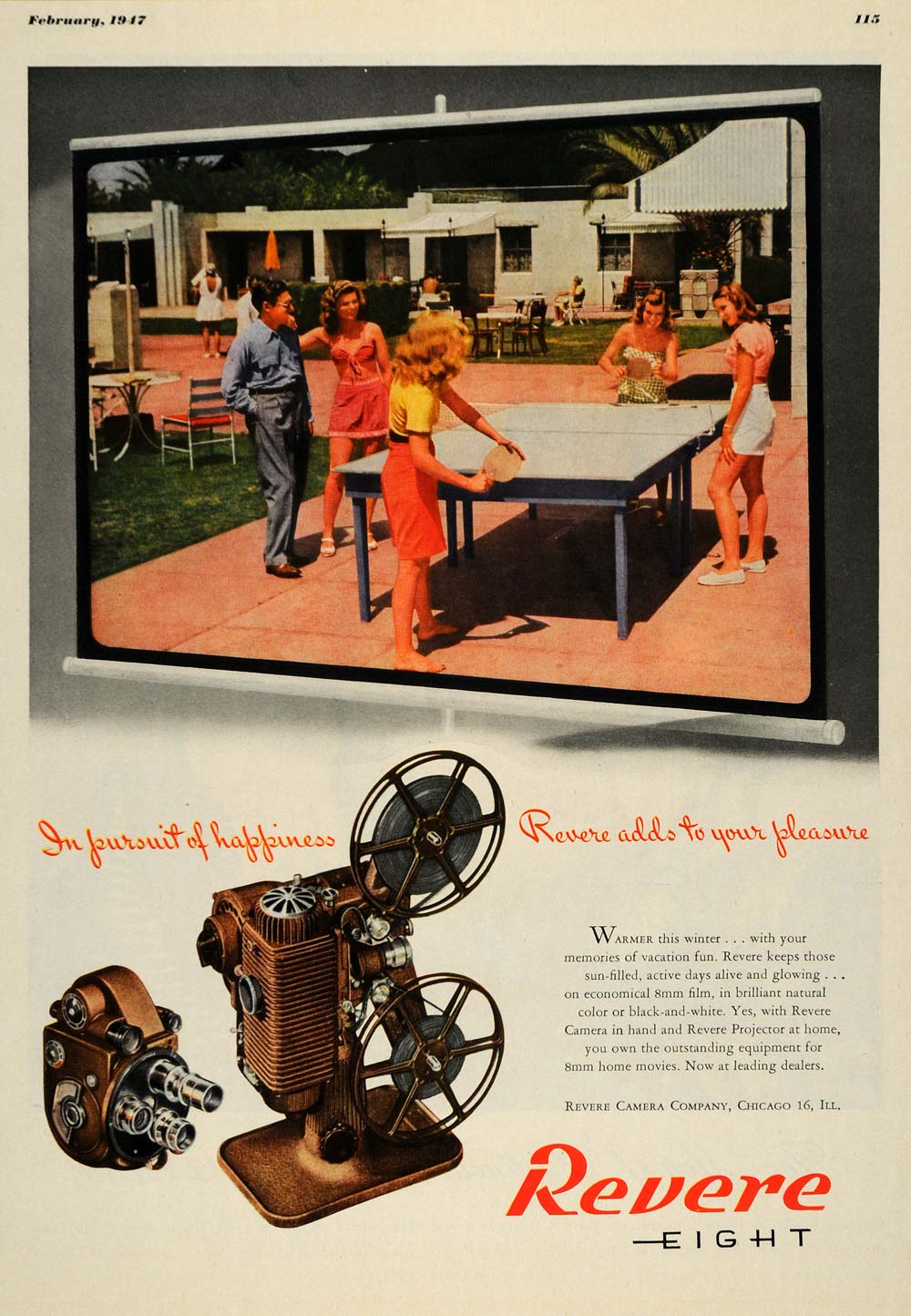 1947 Ad Revere Eight Machinery Camera Chicago Illinois Table Tennis Ping ESQ4