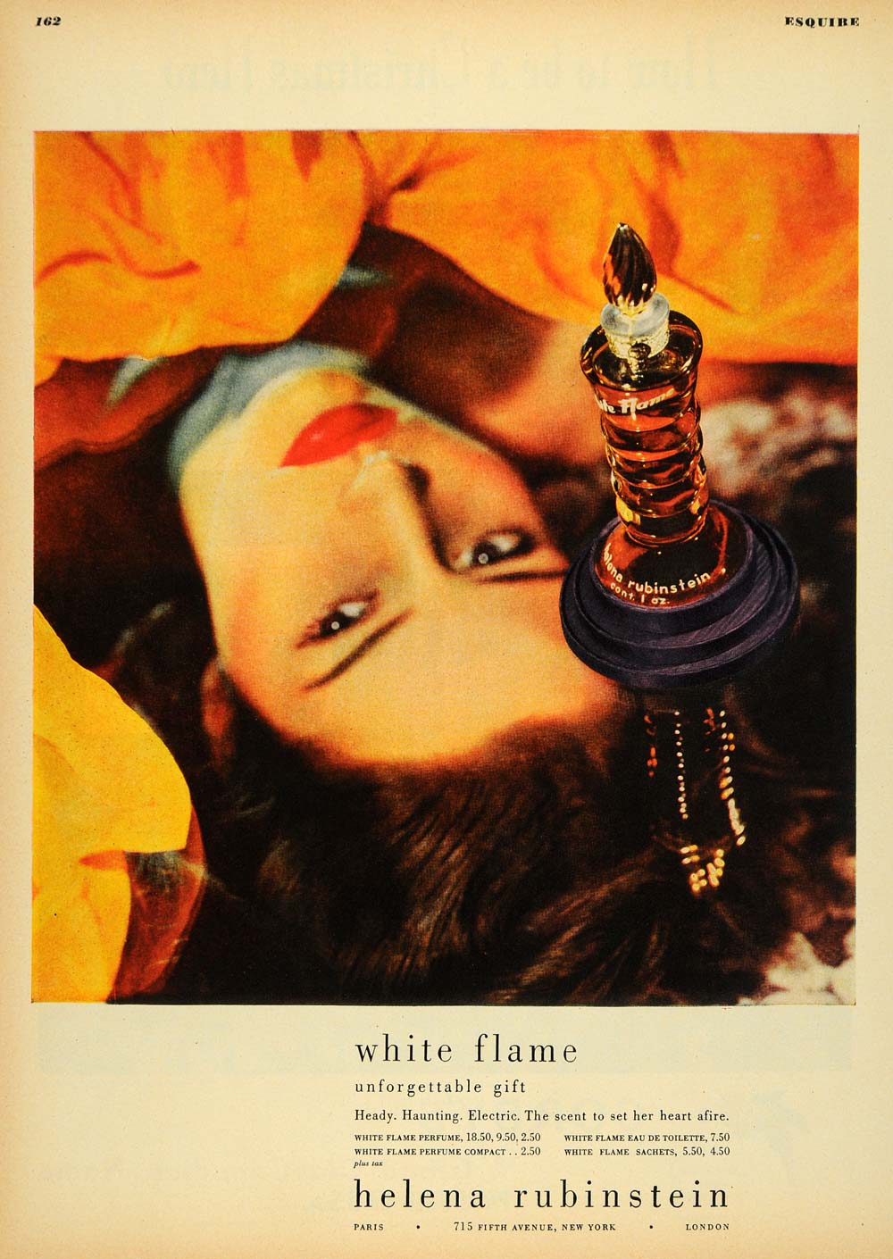 1947 Ad Helena Rubinstein White Flame Perfume Beauty Compact Sachet Gift ESQ4
