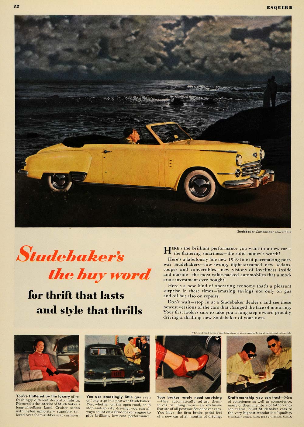 1949 Ad Studebaker Ocean Harbor Automobile Car Commander Convertible ESQ4