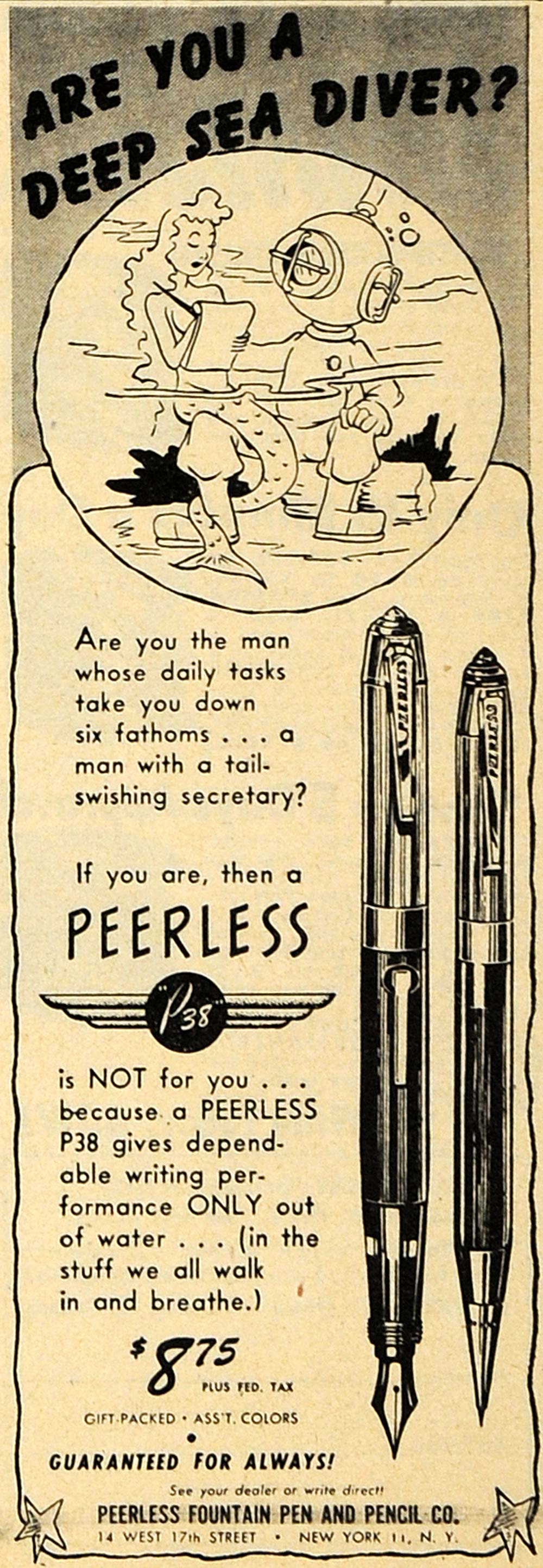 1947 Ad Peerless Fountain Pen & Pencil Co. P38 Cartoon - ORIGINAL ESQ4