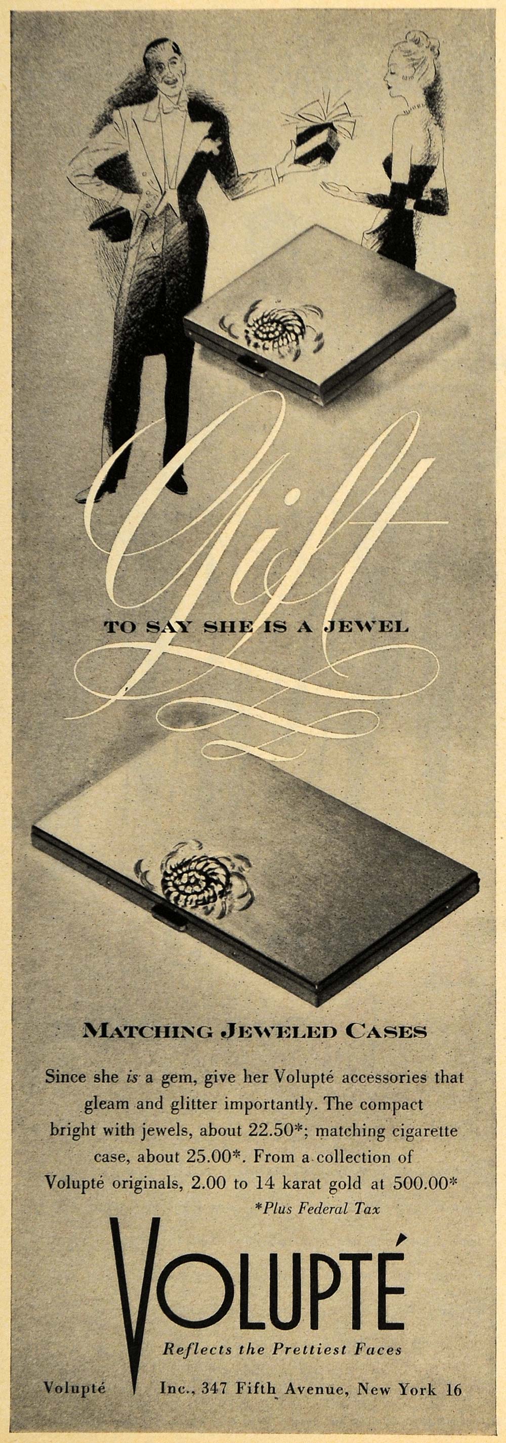 1947 Ad Volupte Matching Jeweled Cases Cigarettes - ORIGINAL ADVERTISING ESQ4