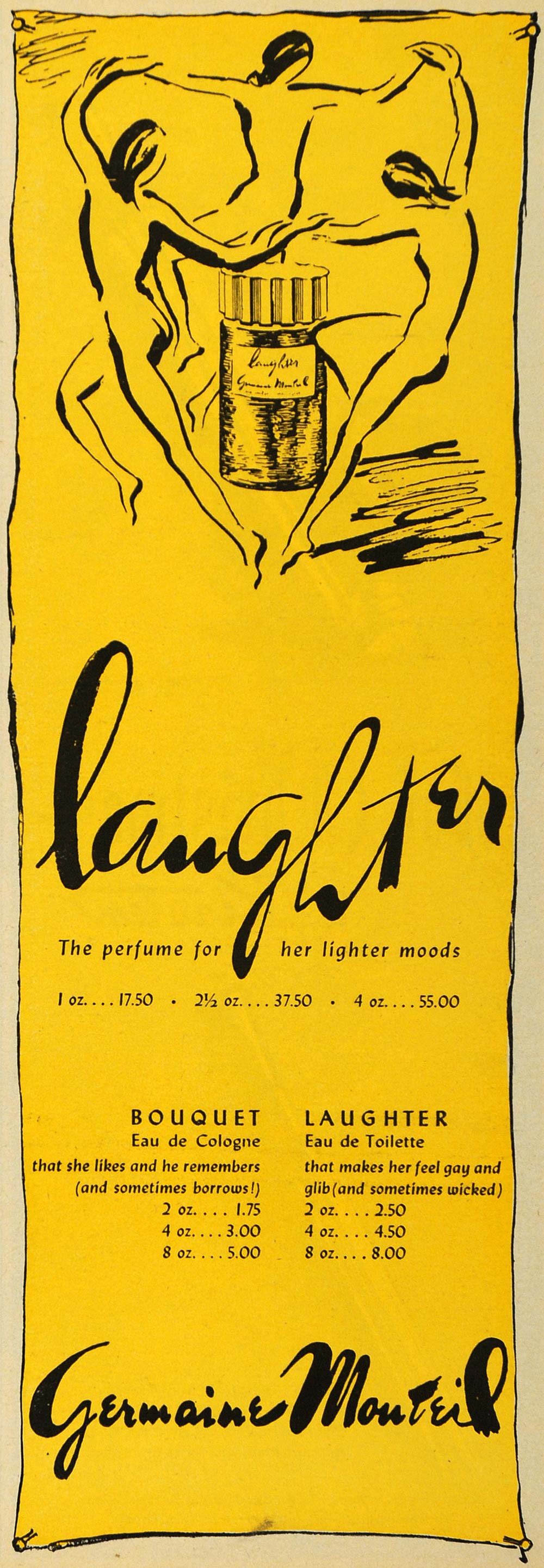 1947 Ad Germaine Monteil Laughter Perfume Fragrance - ORIGINAL ADVERTISING ESQ4