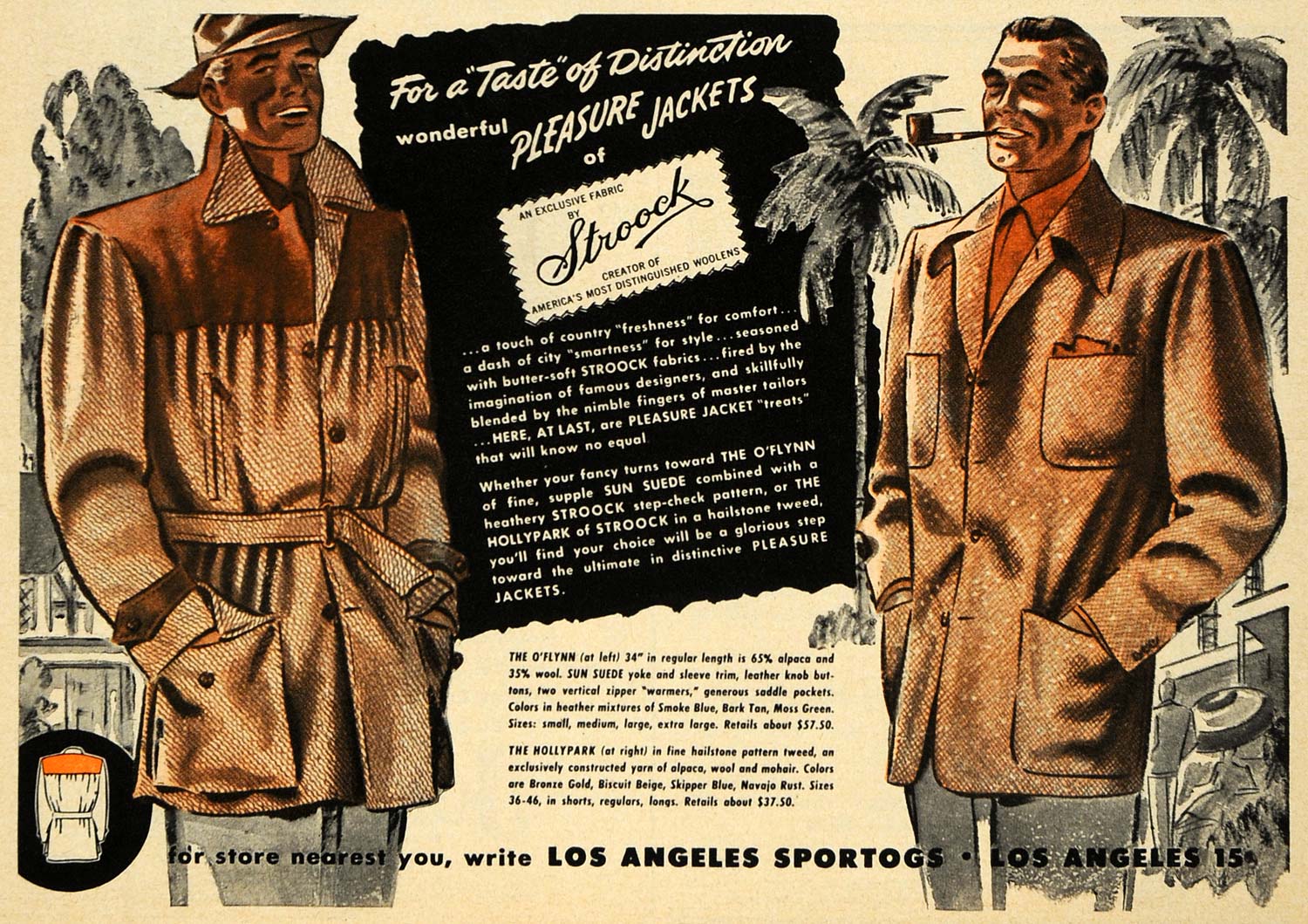 1949 Ad Stroock Pleasure Wool Jackets O'flynn Clothing - ORIGINAL ESQ4