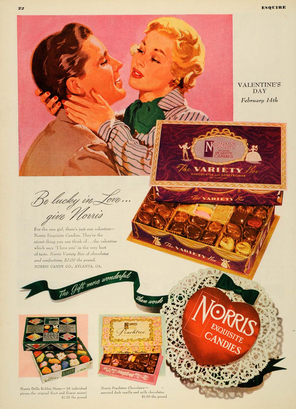 1949 Ad Norris Exquisite Candies Valentines Chocolates - ORIGINAL ESQ4
