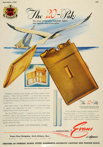 1949 Ad Evans Cigarettes 20-Pak Fitted Handbags Lighter - ORIGINAL ESQ4