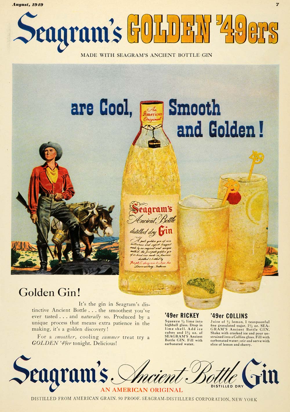1949 Ad Seagrams Golden 49er Ancient Gin Rickey Collins - ORIGINAL ESQ4