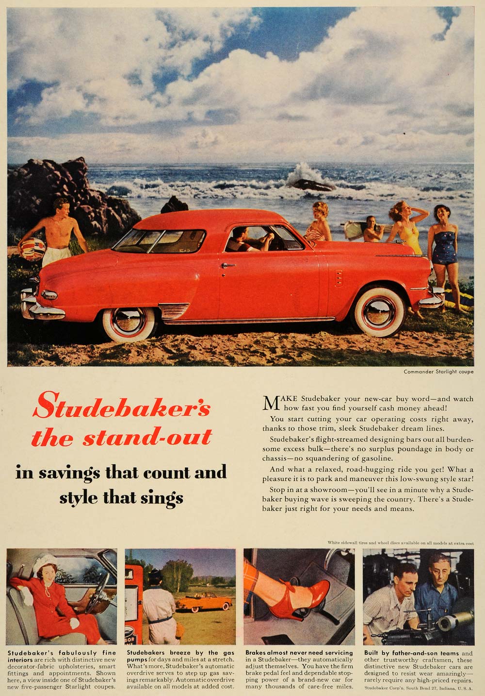 1949 Ad Commander Starlight Coupe Studebaker Car Beach - ORIGINAL ESQ4
