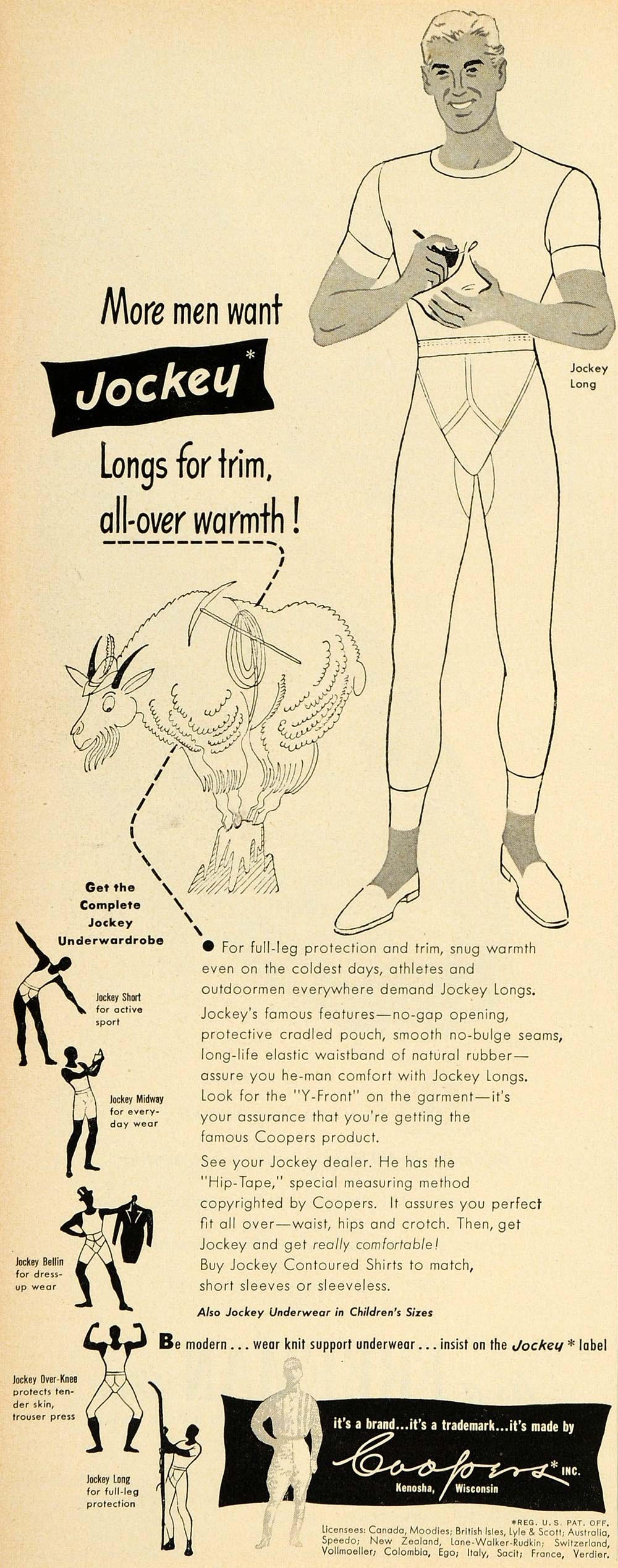 1949 Ad Jockey Long Pant Underwear Coopers Inc Kenosha - ORIGINAL ESQ4