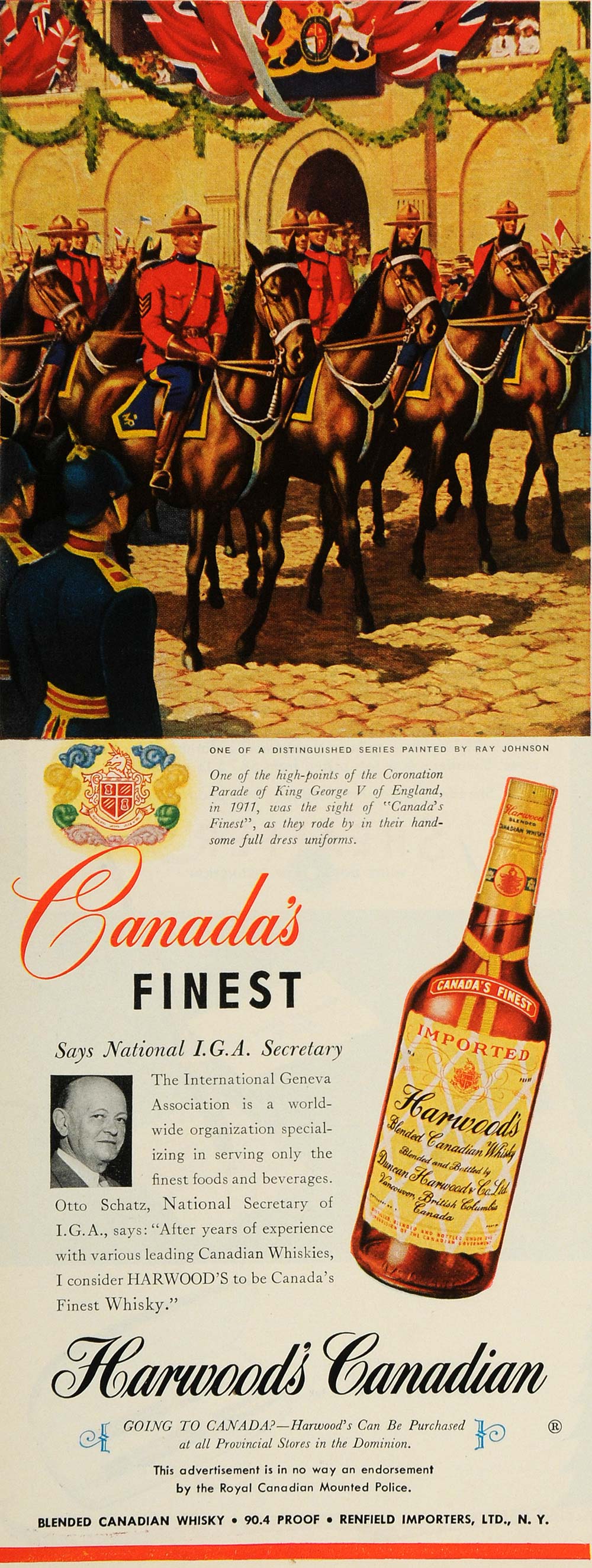 1949 Ad Duncan Harwoods Canadian Whisky Otta Schatz IGA - ORIGINAL ESQ4