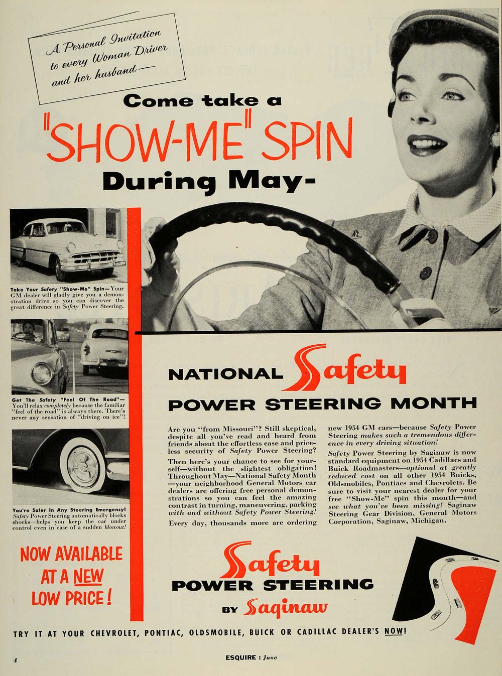 1954 Ad Safety Power Steering Saginam Automobile Car - ORIGINAL ADVERTISING ESQ4