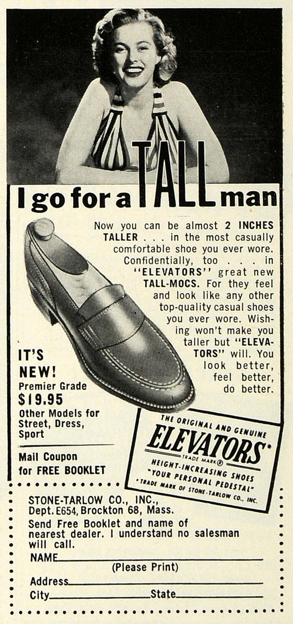 1954 Ad Stone-Tarlow Co. Inc. Elevator Tall-Mocs Shoes - ORIGINAL ESQ4