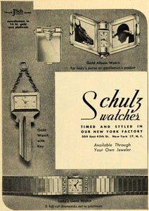 1947 Ad Schulz Watches Gold Timepiece Key Album Jewel - ORIGINAL ESQ4