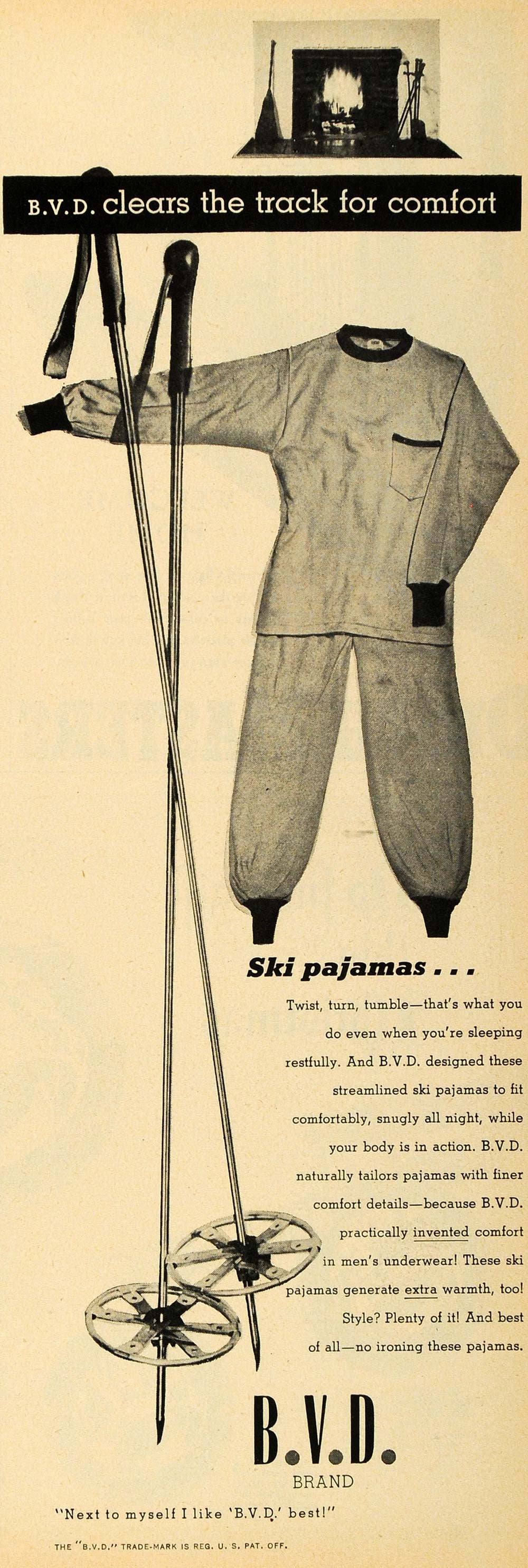 1947 Ad BVD Ski Pajama Menswear Underwear Brand Clothes - ORIGINAL ESQ4